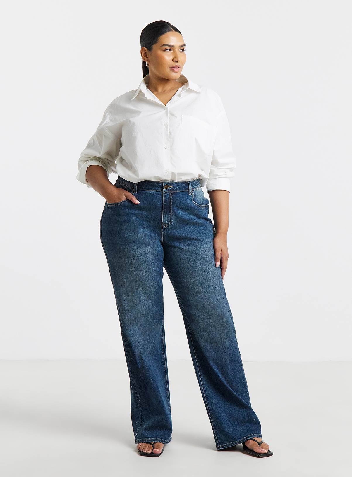 SIMPLY BE Embellished  Wide Leg Jeans 26 - Image 3
